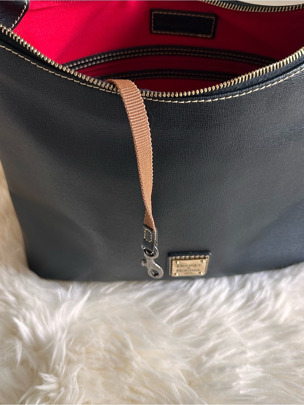 Dooney & Bourke Black Saffiano Leather Shoulder Hobo with Gold Accent - Picture 12 of 13